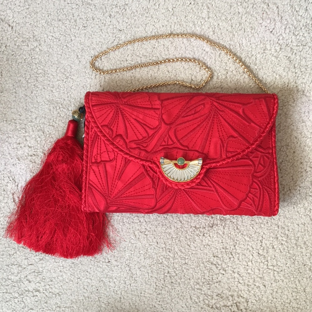 Embroidered Red Satin Bag